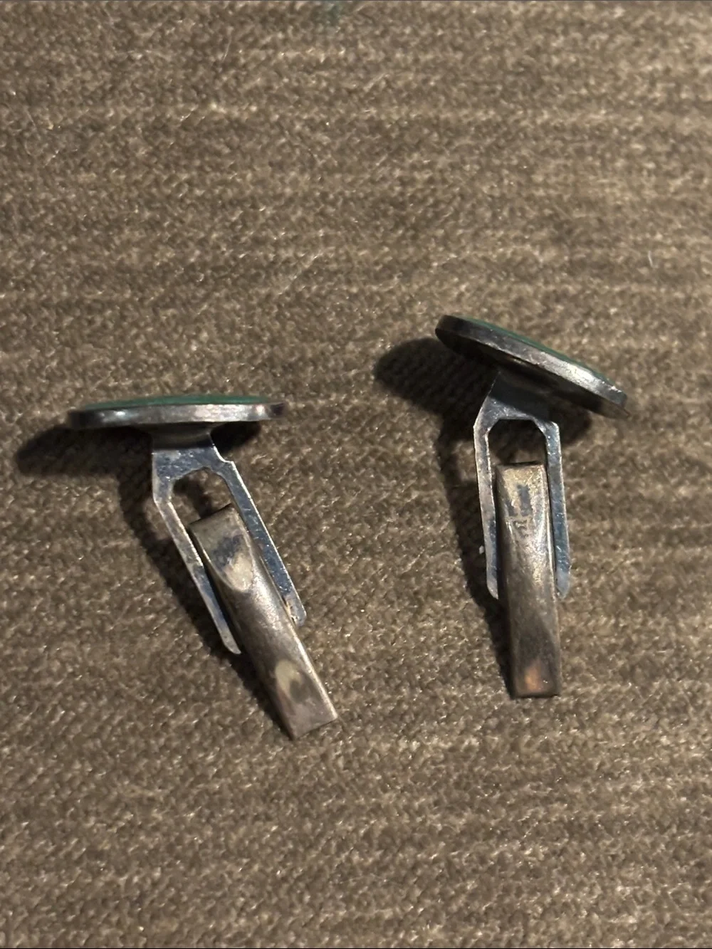 Real Silver Green Enamel Men’s Cufflinks Vintage Mid Century Modern Minimalist